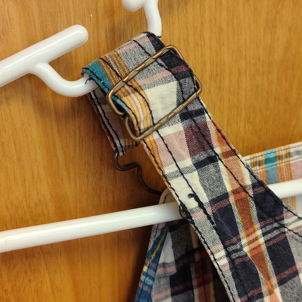 OshKosh B'gosh Kids Plaid Shorts Overalls Blue, Maroon, Mustard, Teal And Cream
